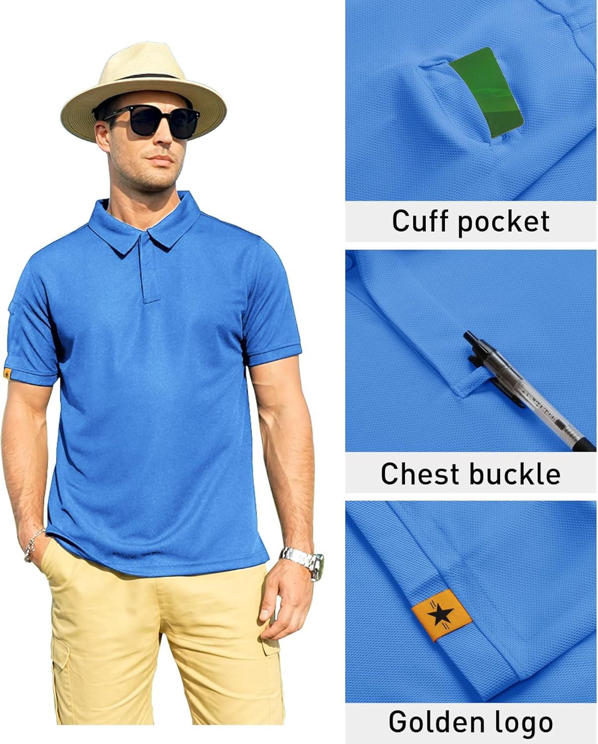 imageZITY Mens Polo Shirt Short Sleeve Sports Tactical TShirt Athletic Golf Polos Daily Casual Stylish Collared Shirts for MenLightblue