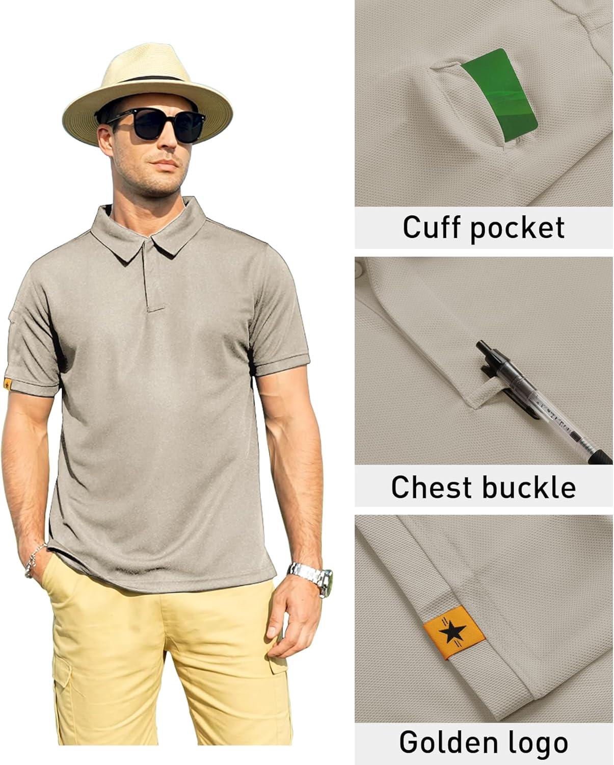 imageZITY Mens Polo Shirt Short Sleeve Sports Tactical TShirt Athletic Golf Polos Daily Casual Stylish Collared Shirts for MenLightkhaki
