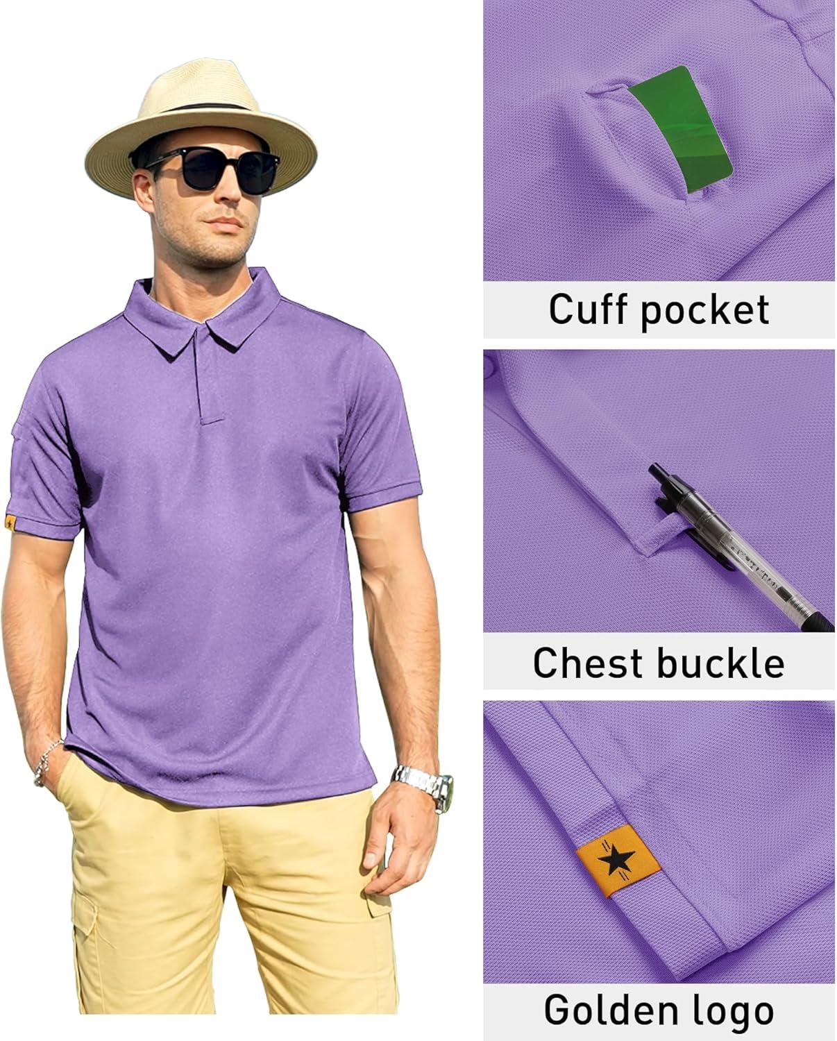 imageZITY Mens Polo Shirt Short Sleeve Sports Tactical TShirt Athletic Golf Polos Daily Casual Stylish Collared Shirts for MenLilac