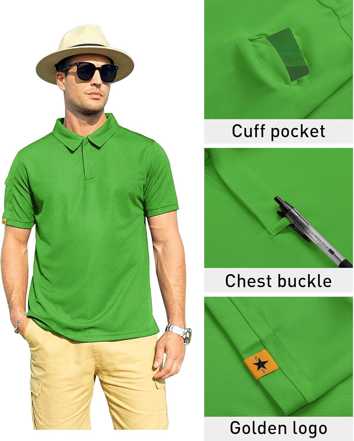 imageZITY Mens Polo Shirt Short Sleeve Sports Tactical TShirt Athletic Golf Polos Daily Casual Stylish Collared Shirts for MenNeon Green