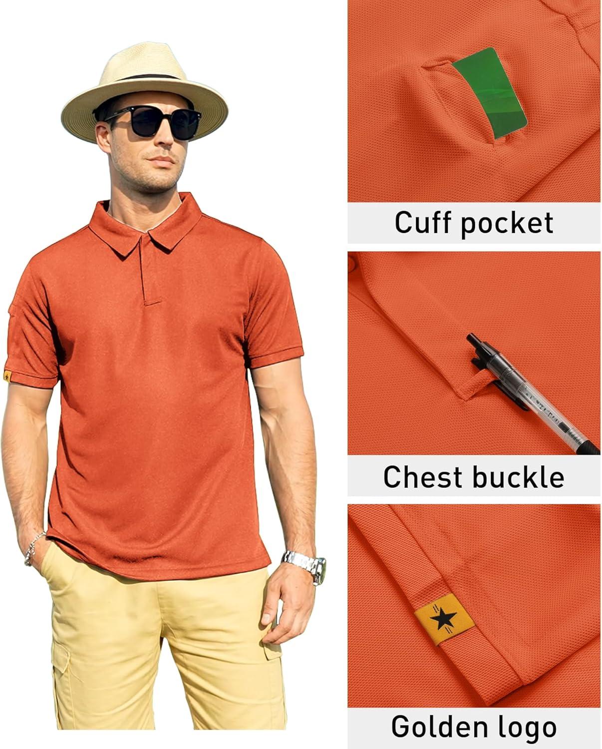 imageZITY Mens Polo Shirt Short Sleeve Sports Tactical TShirt Athletic Golf Polos Daily Casual Stylish Collared Shirts for MenOrange
