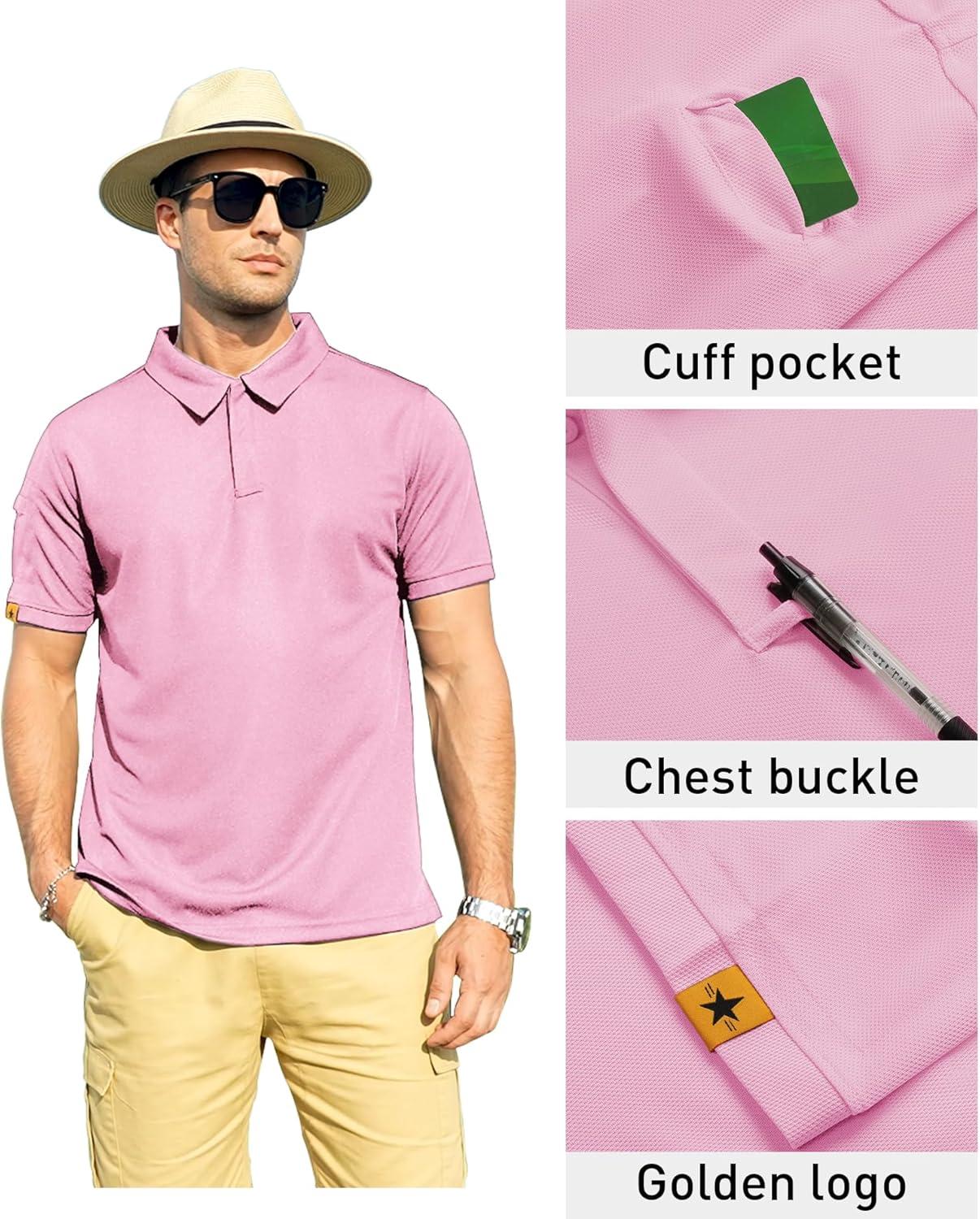imageZITY Mens Polo Shirt Short Sleeve Sports Tactical TShirt Athletic Golf Polos Daily Casual Stylish Collared Shirts for MenPink