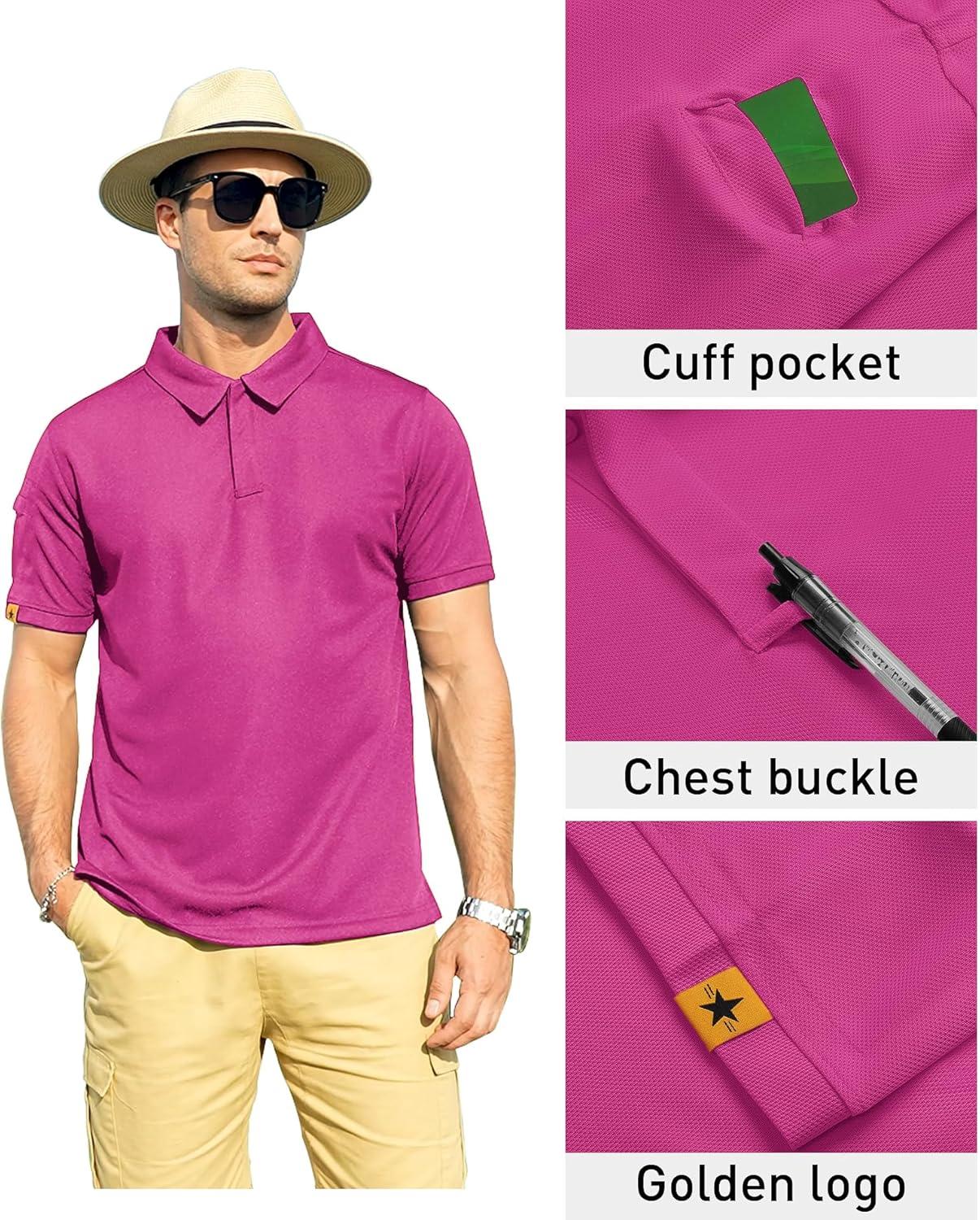 imageZITY Mens Polo Shirt Short Sleeve Sports Tactical TShirt Athletic Golf Polos Daily Casual Stylish Collared Shirts for MenRose