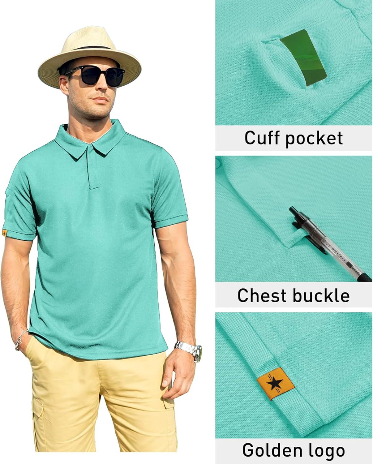 imageZITY Mens Polo Shirt Short Sleeve Sports Tactical TShirt Athletic Golf Polos Daily Casual Stylish Collared Shirts for MenTurquoise Blue