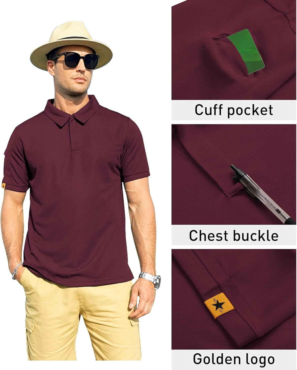 imageZITY Mens Polo Shirt Short Sleeve Sports Tactical TShirt Athletic Golf Polos Daily Casual Stylish Collared Shirts for MenWine Red