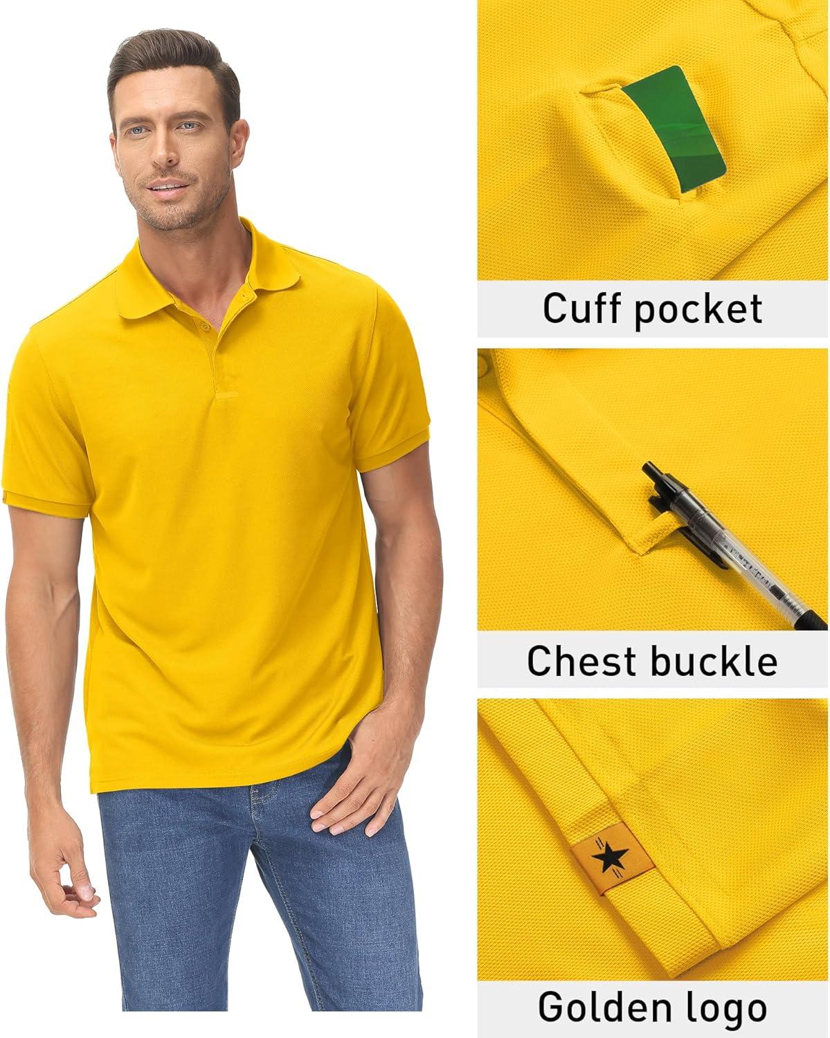 imageZITY Mens Polo Shirt Short Sleeve Sports Tactical TShirt Athletic Golf Polos Daily Casual Stylish Collared Shirts for MenYellow