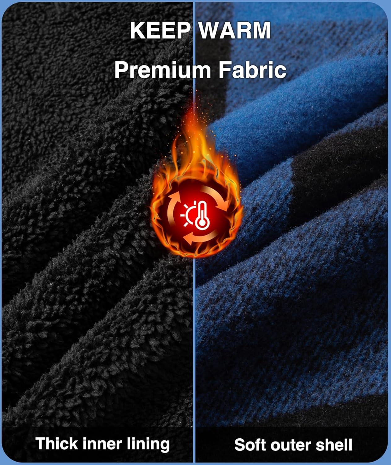 imageZITY Mens Sherpa Flannel Shirt Jacket Plaid Fleece Lined Hoodie Full Zip Long Sleeve Winter Warm Coat for MenBlue