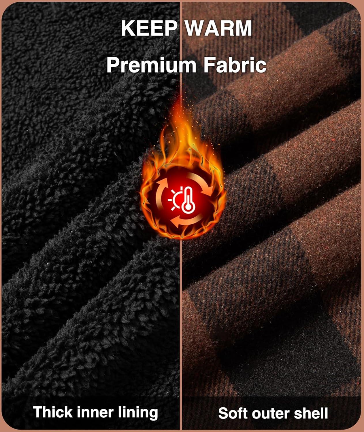 imageZITY Mens Sherpa Flannel Shirt Jacket Plaid Fleece Lined Hoodie Full Zip Long Sleeve Winter Warm Coat for MenKhaki