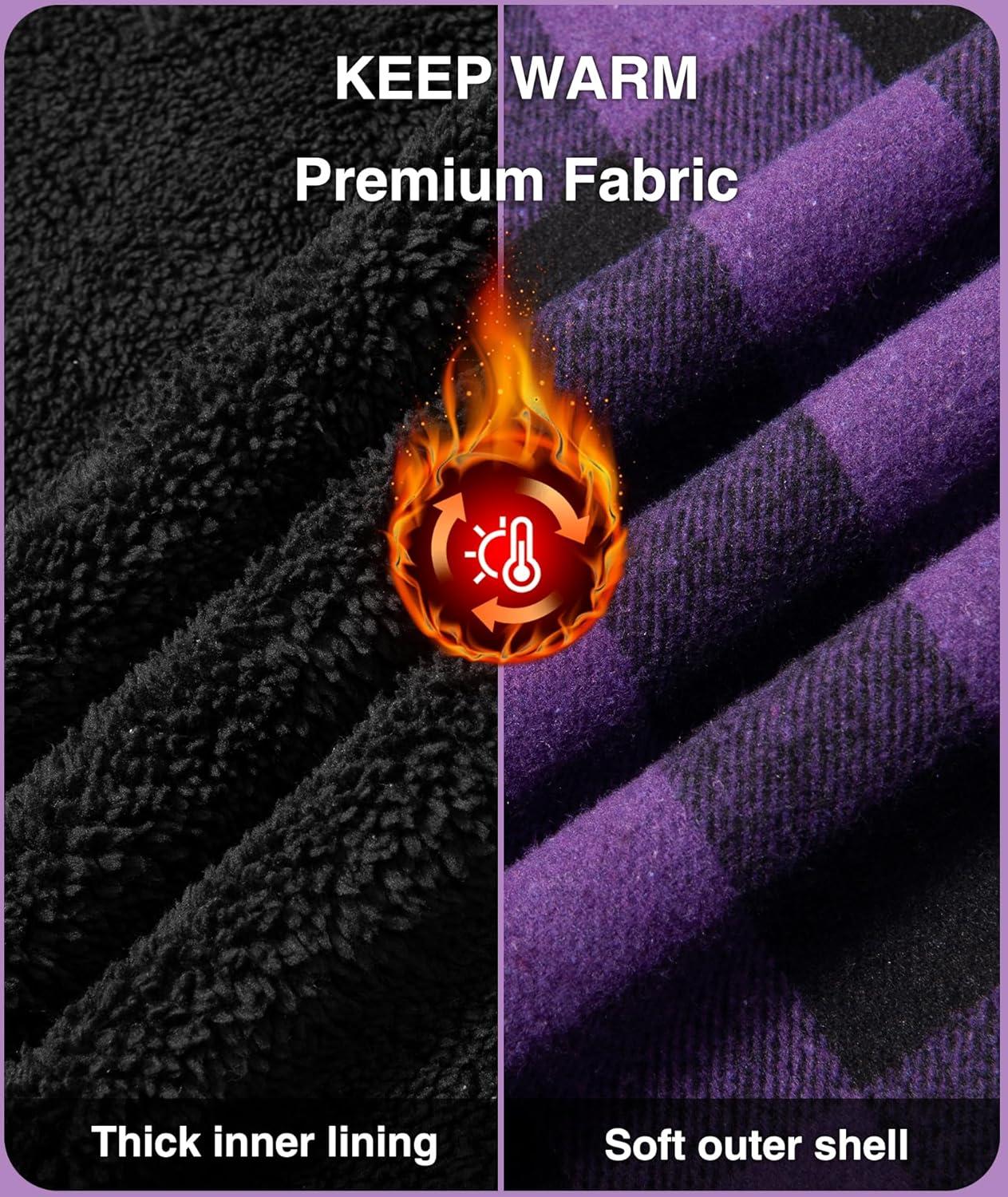 imageZITY Mens Sherpa Flannel Shirt Jacket Plaid Fleece Lined Hoodie Full Zip Long Sleeve Winter Warm Coat for MenPurple