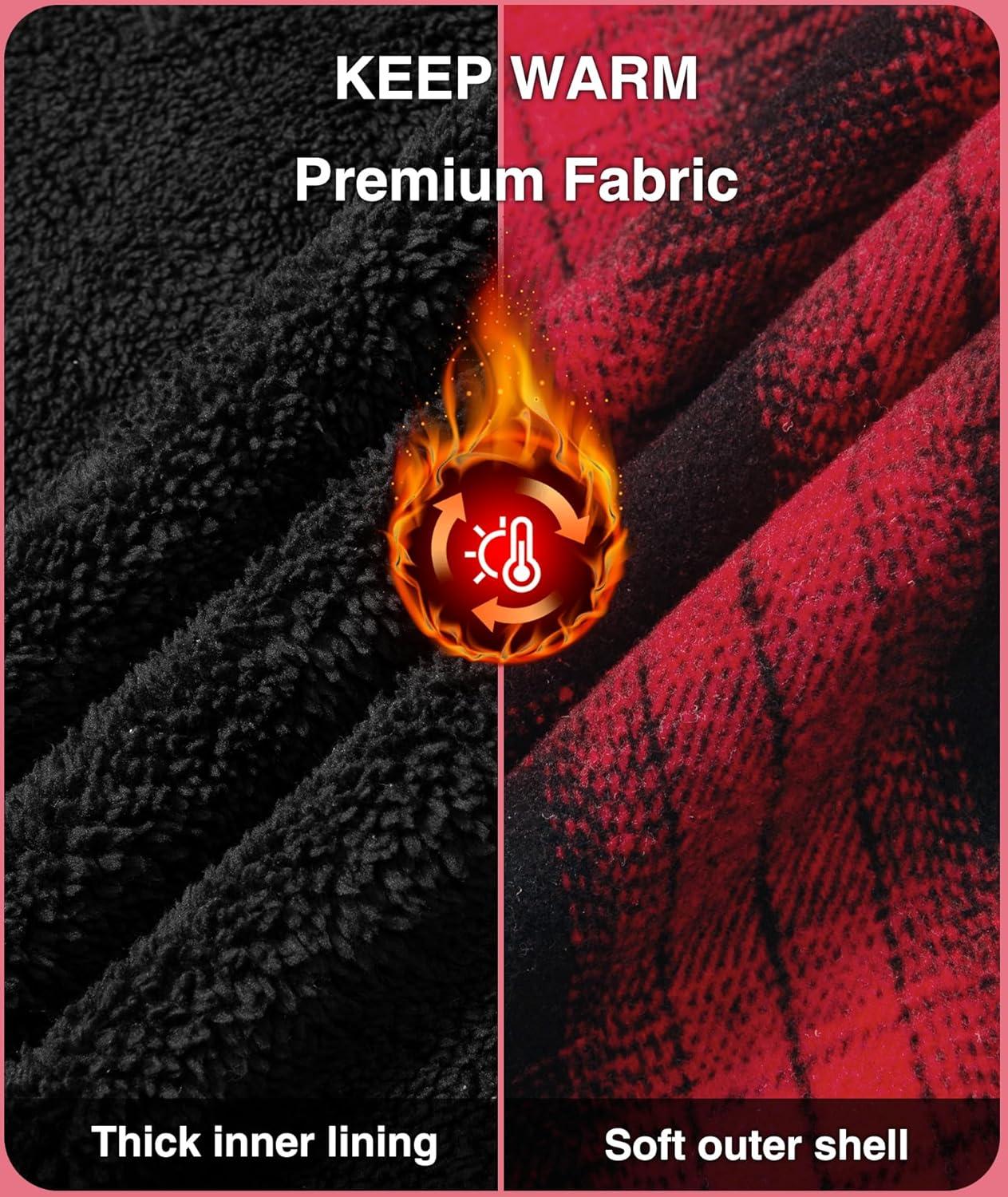 imageZITY Mens Sherpa Flannel Shirt Jacket Plaid Fleece Lined Hoodie Full Zip Long Sleeve Winter Warm Coat for MenRed