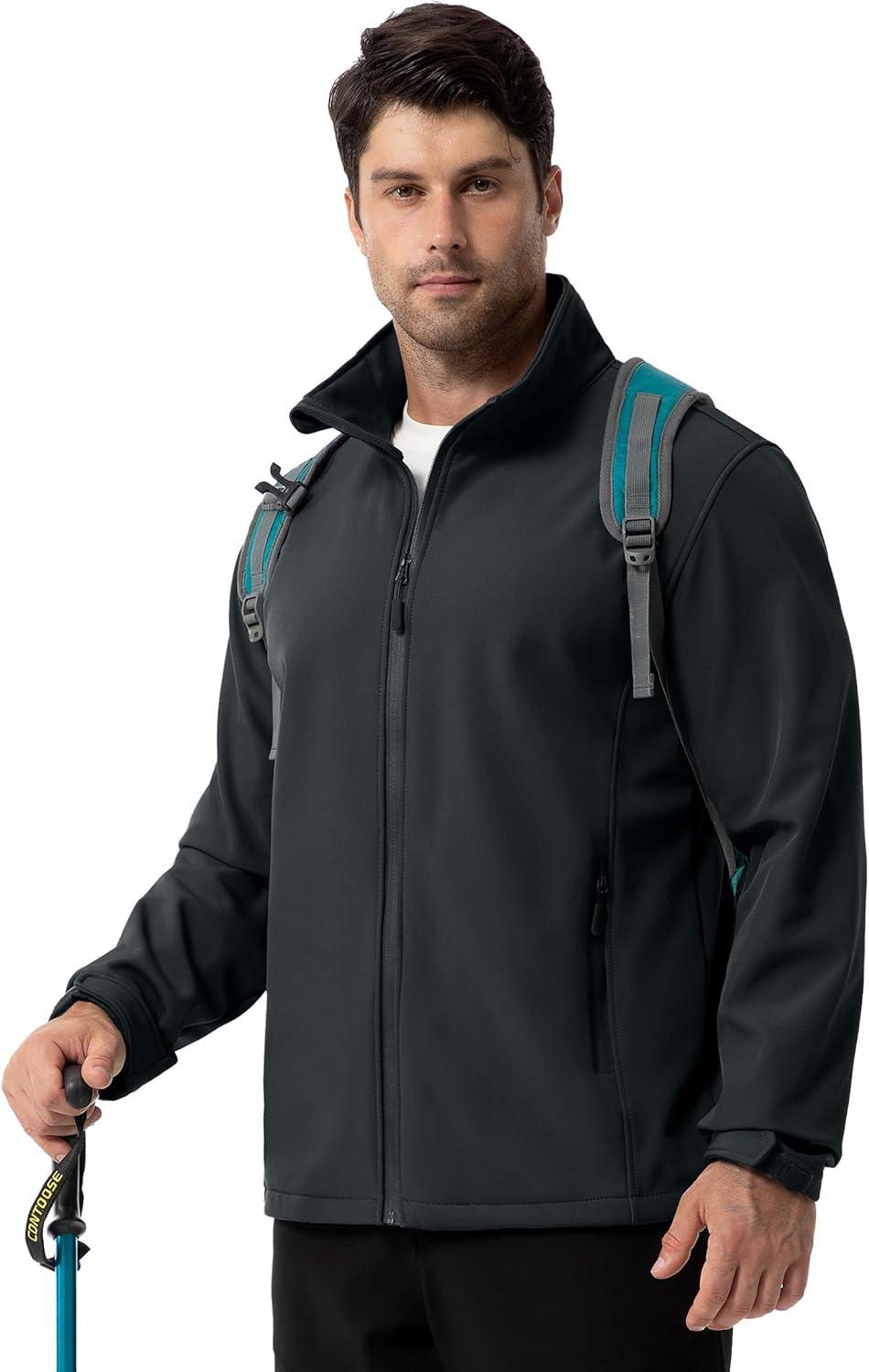 imageZITY Mens Softshell Jacket Fleece Lined Lightweight Waterproof Rain Jacket Zip Up Soft Shell Windproof WindbreakerGrey