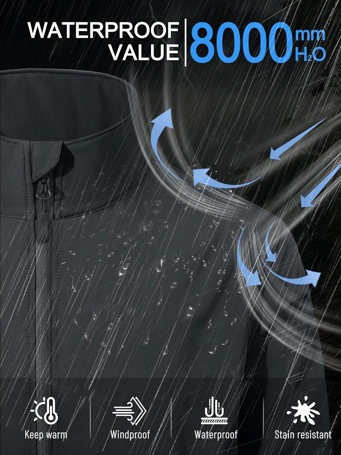 imageZITY Mens Softshell Jacket Fleece Lined Lightweight Waterproof Rain Jacket Zip Up Soft Shell Windproof WindbreakerGrey