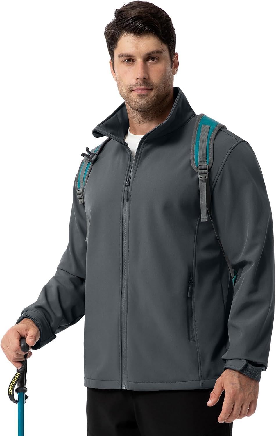 imageZITY Mens Softshell Jacket Fleece Lined Lightweight Waterproof Rain Jacket Zip Up Soft Shell Windproof WindbreakerLight Grey