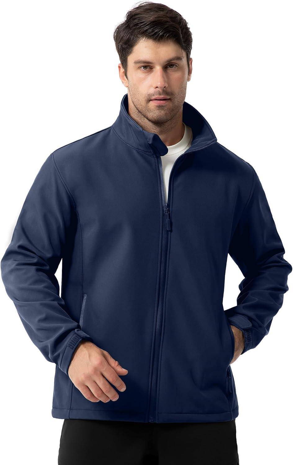 imageZITY Mens Softshell Jacket Fleece Lined Lightweight Waterproof Rain Jacket Zip Up Soft Shell Windproof WindbreakerNavy