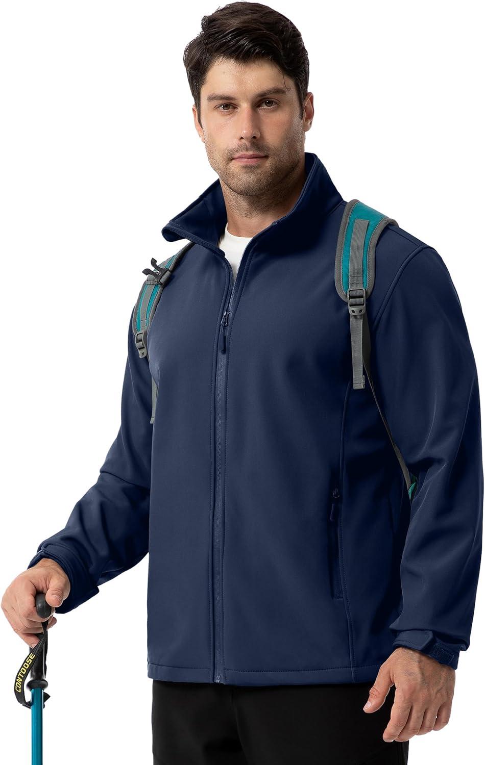 imageZITY Mens Softshell Jacket Fleece Lined Lightweight Waterproof Rain Jacket Zip Up Soft Shell Windproof WindbreakerNavy