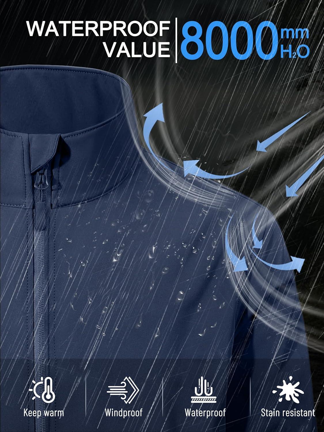 imageZITY Mens Softshell Jacket Fleece Lined Lightweight Waterproof Rain Jacket Zip Up Soft Shell Windproof WindbreakerNavy