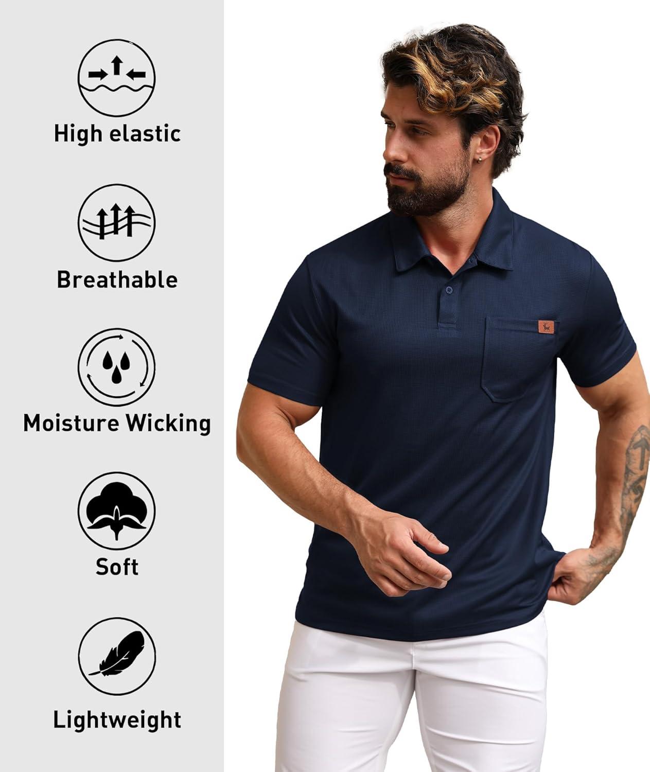 imageZITY Mens Waffle Polo Shirts Casual Short Sleeve Texture Polo for Men Moisture Wicking Collared TShirt with PocketNavy