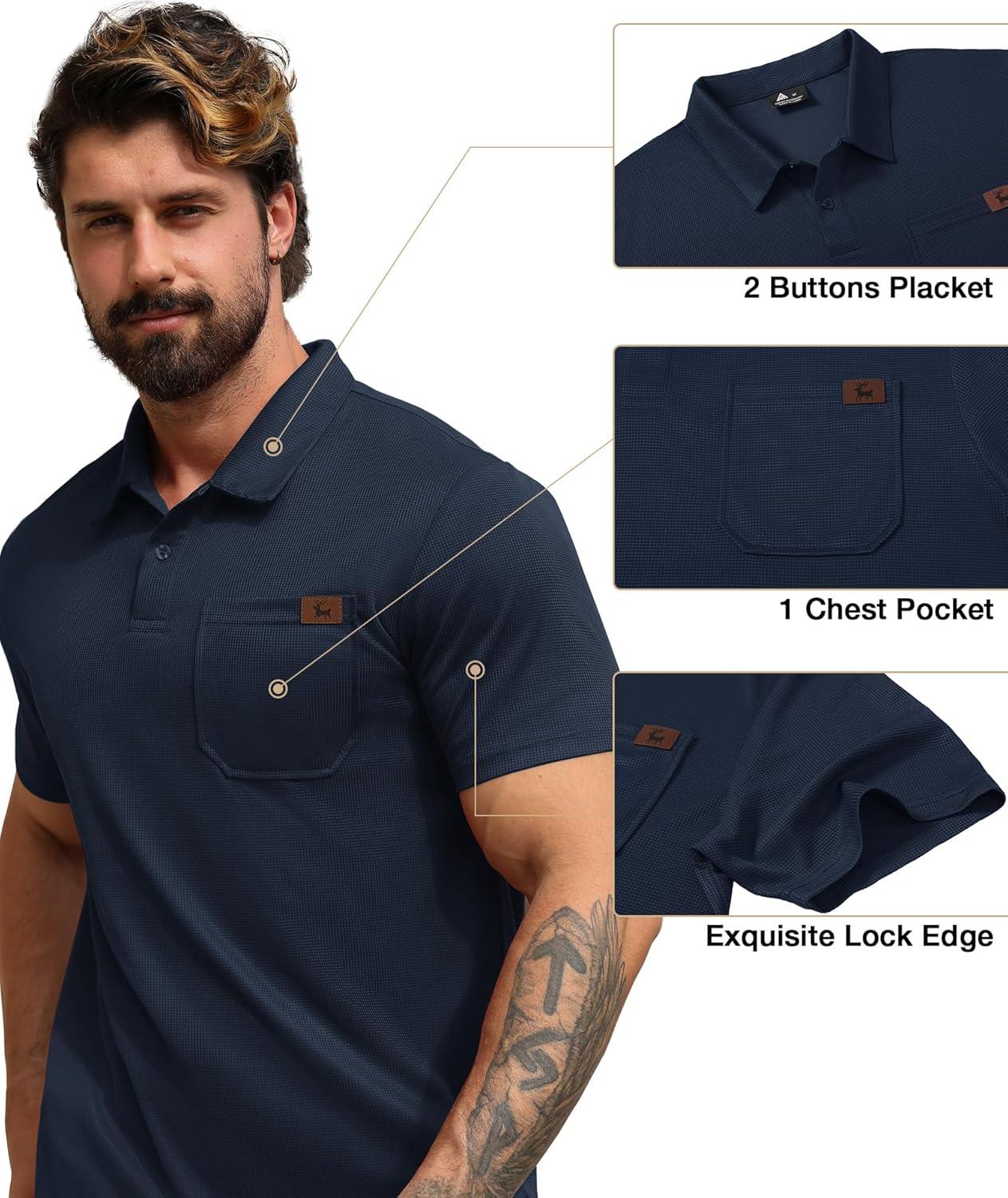 imageZITY Mens Waffle Polo Shirts Casual Short Sleeve Texture Polo for Men Moisture Wicking Collared TShirt with PocketNavy