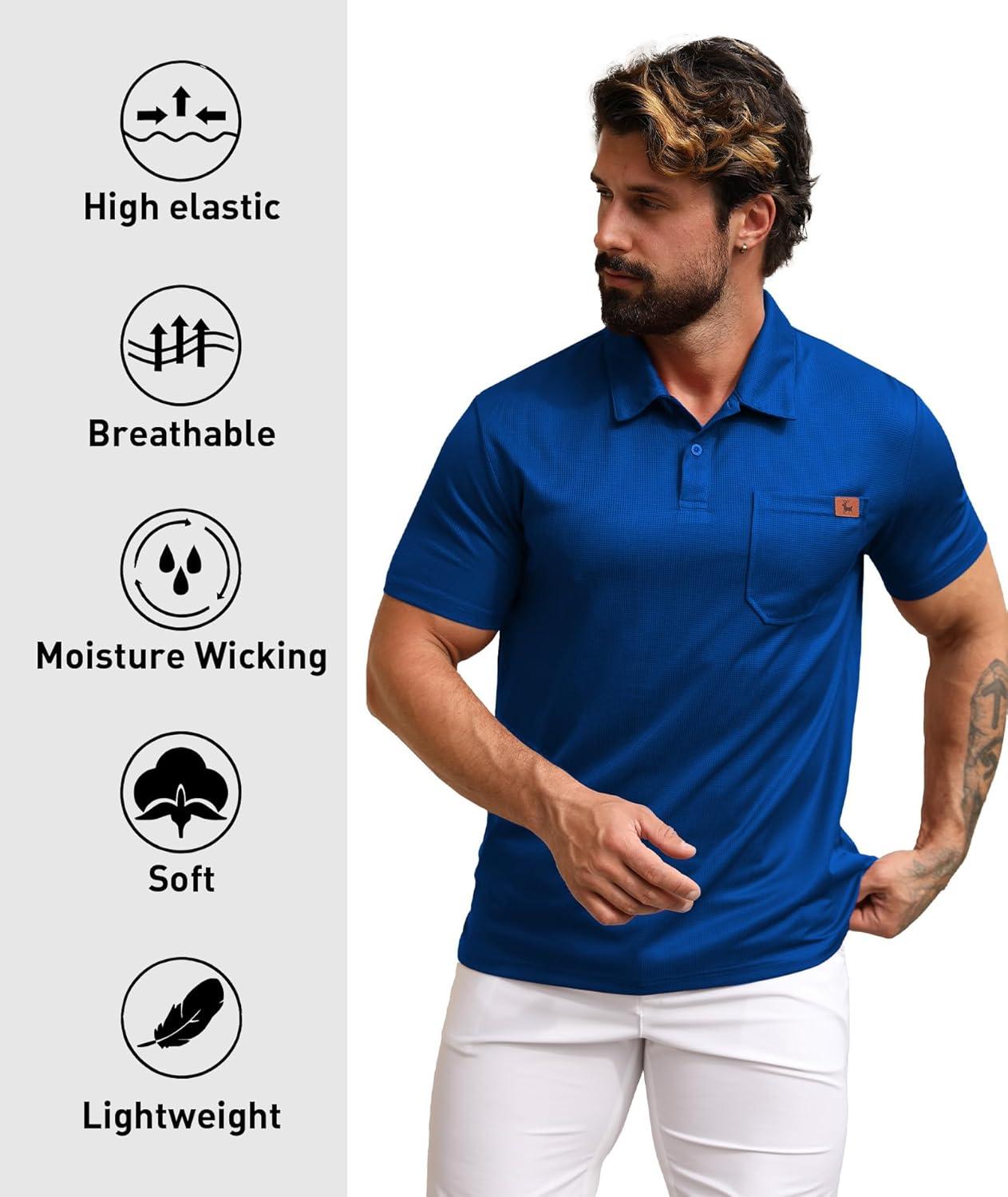 imageZITY Mens Waffle Polo Shirts Casual Short Sleeve Texture Polo for Men Moisture Wicking Collared TShirt with PocketRoyal Blue