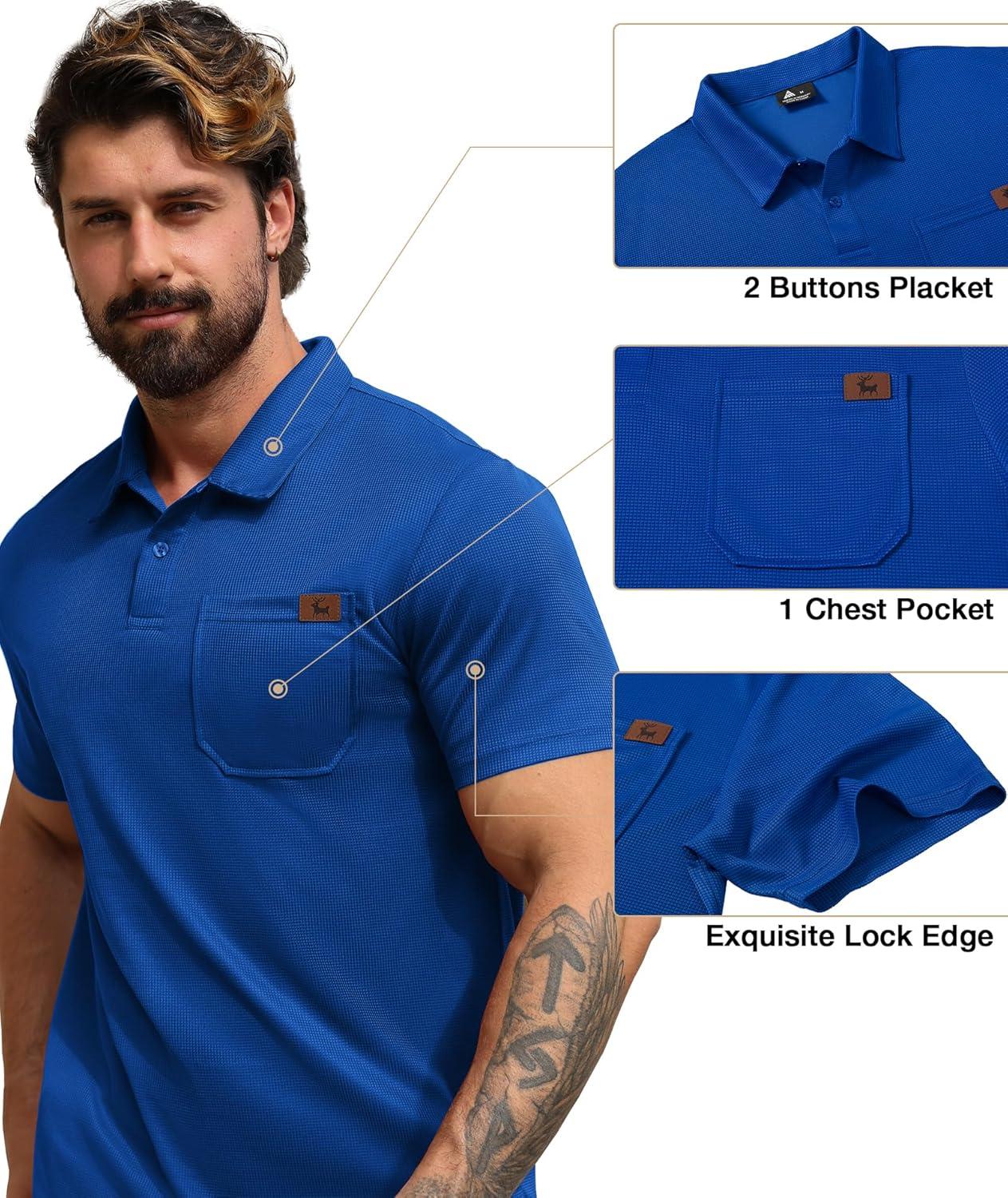 imageZITY Mens Waffle Polo Shirts Casual Short Sleeve Texture Polo for Men Moisture Wicking Collared TShirt with PocketRoyal Blue