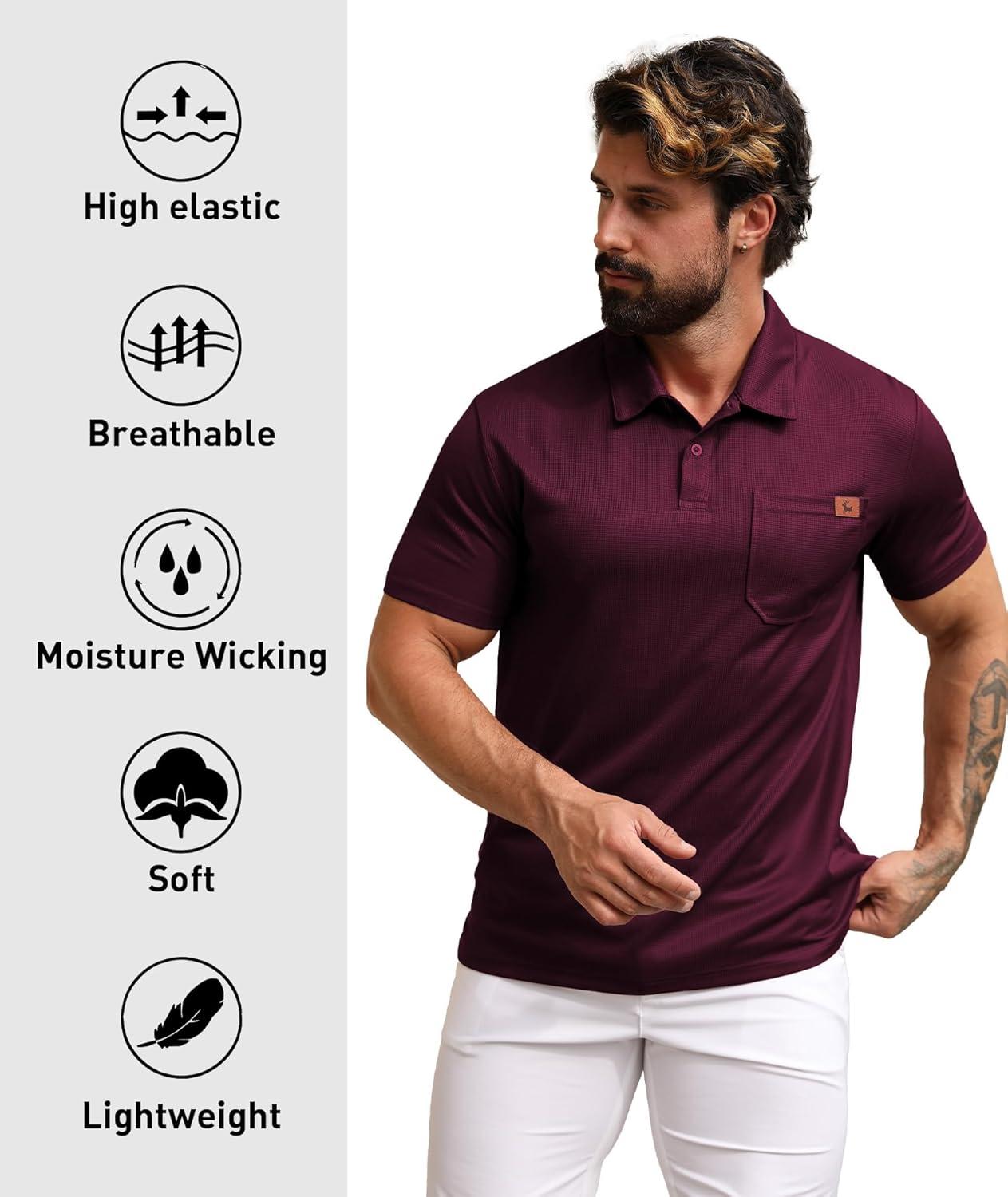 imageZITY Mens Waffle Polo Shirts Casual Short Sleeve Texture Polo for Men Moisture Wicking Collared TShirt with PocketWine Red