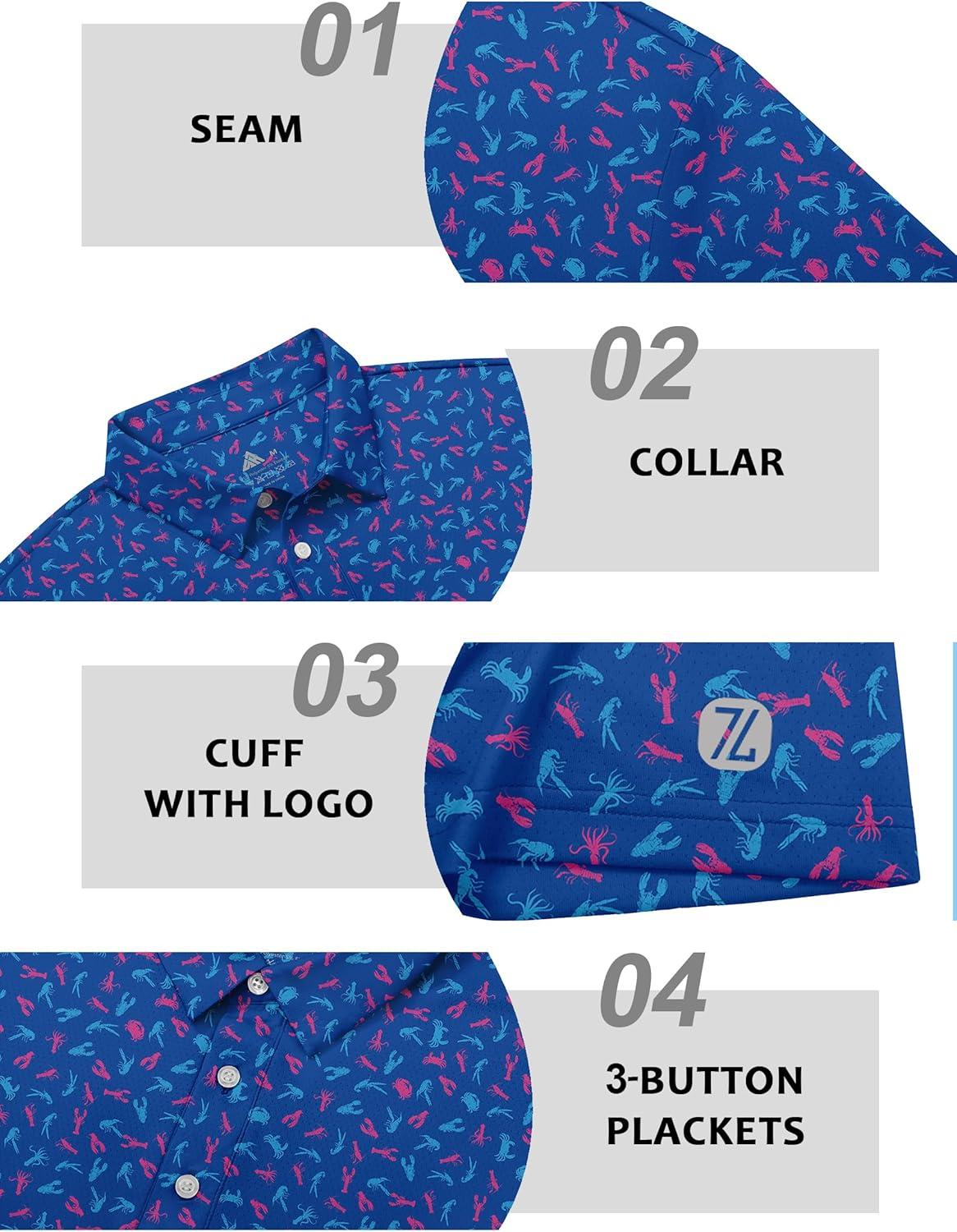 imageZITY Select Golf Shirts for Men Short Sleeve UPF 50 Print Performance Polo Moisture Wicking Funny Golf Collared ShirtsBlue Purple Lobster
