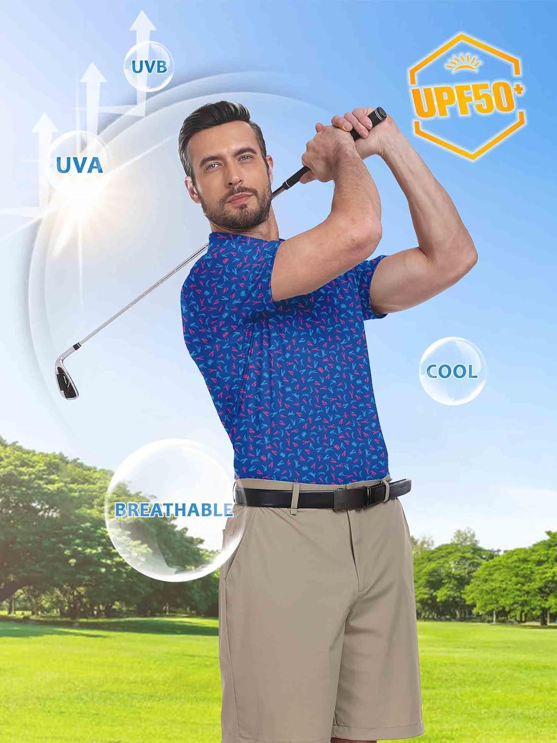 imageZITY Select Golf Shirts for Men Short Sleeve UPF 50 Print Performance Polo Moisture Wicking Funny Golf Collared ShirtsBlue Purple Lobster