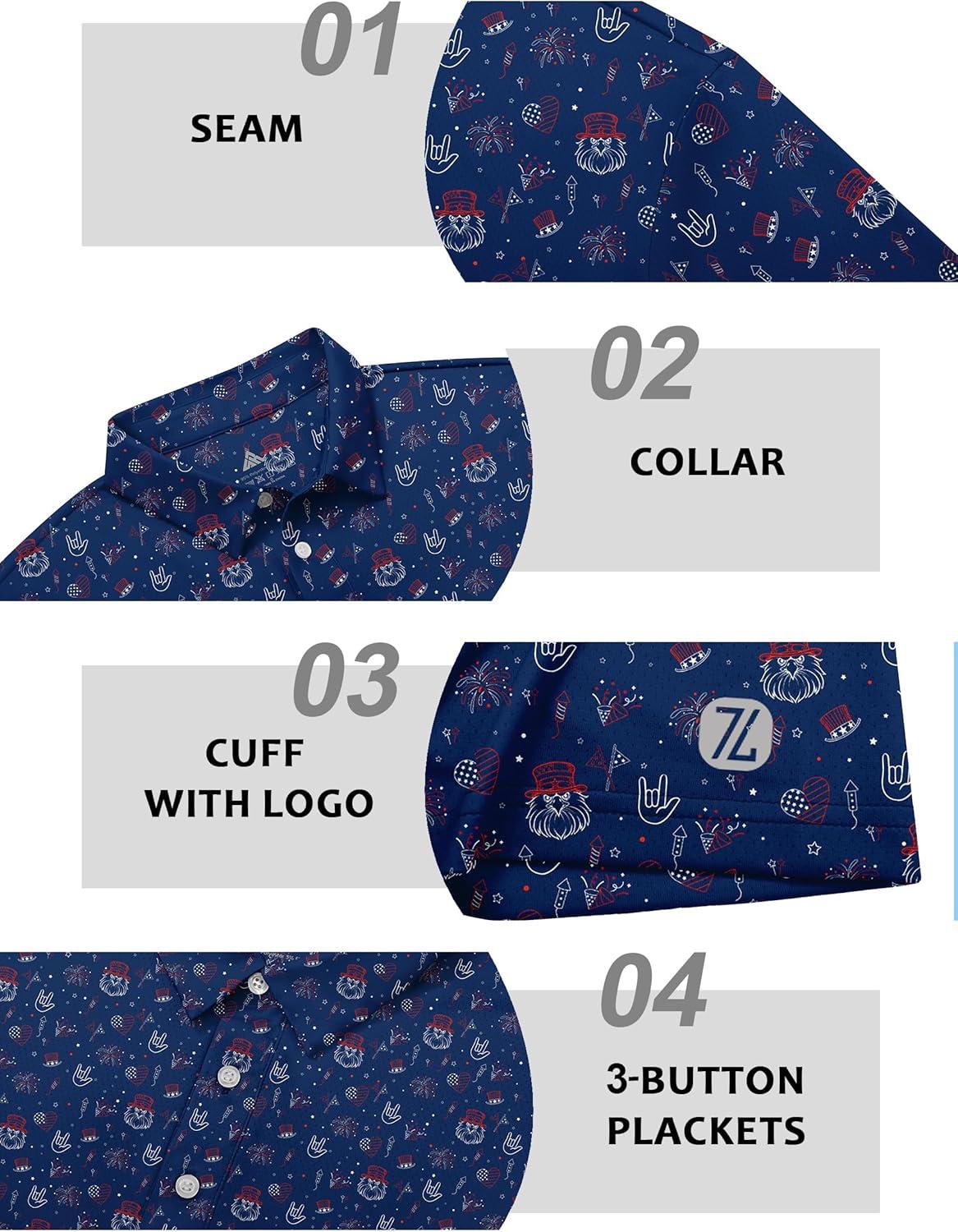 imageZITY Select Golf Shirts for Men Short Sleeve UPF 50 Print Performance Polo Moisture Wicking Funny Golf Collared ShirtsNavy Festival Party
