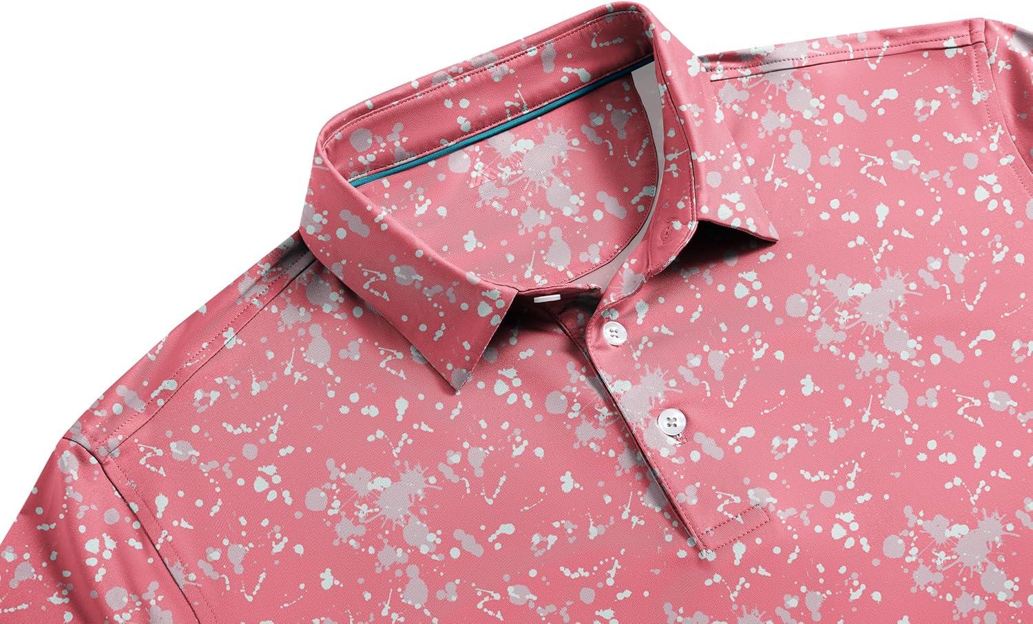 imageZITY Select Golf Shirts for Men Short Sleeve UPF 50 Print Performance Polo Moisture Wicking Funny Golf Collared ShirtsPink Splash