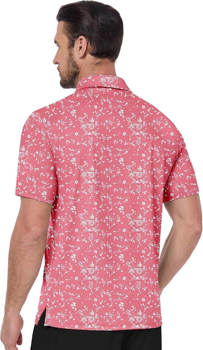 imageZITY Select Golf Shirts for Men Short Sleeve UPF 50 Print Performance Polo Moisture Wicking Funny Golf Collared ShirtsPink Splash