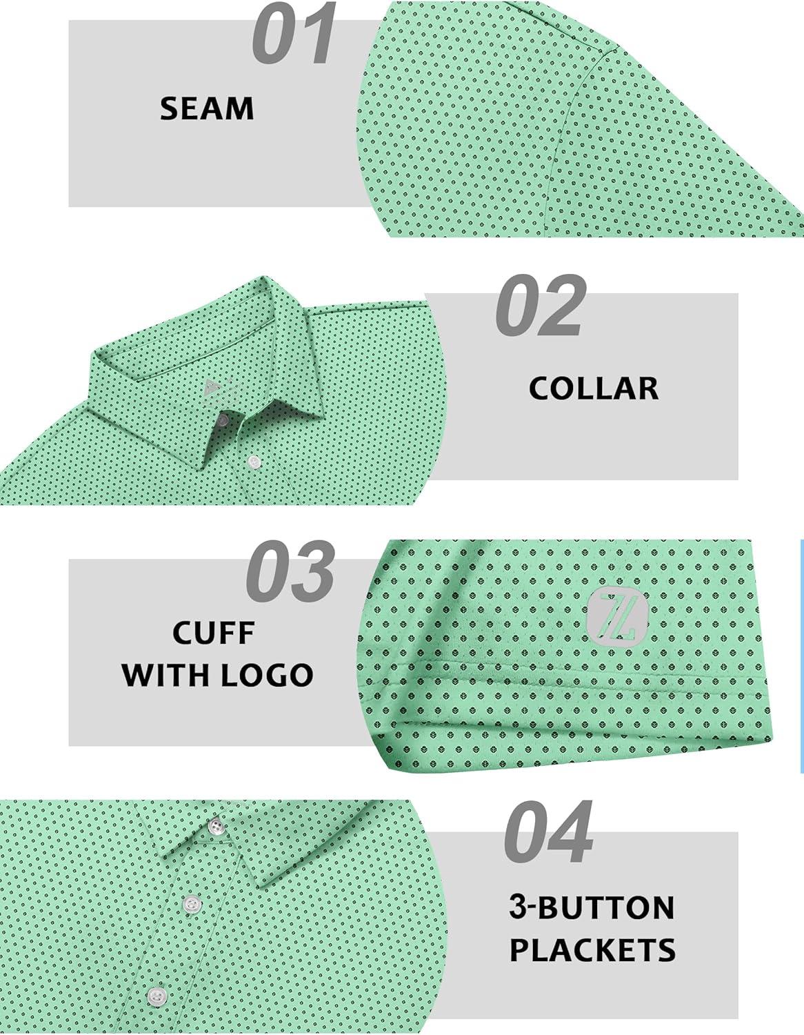 imageZITY Select Golf Shirts for Men Short Sleeve UPF 50 Print Performance Polo Moisture Wicking Funny Golf Collared ShirtsViridescent Leaf