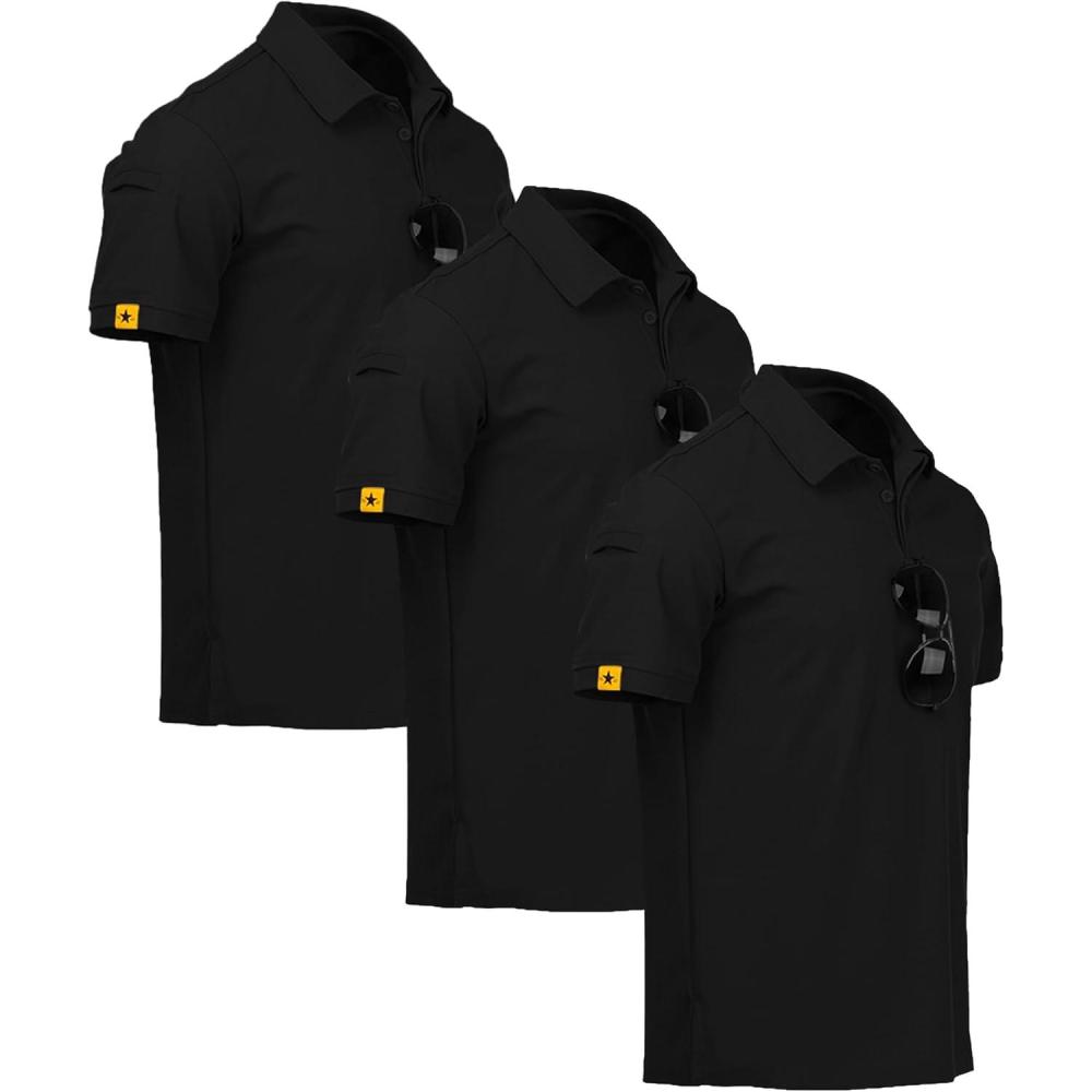imageZITY 3 Pack Mens Polo Shirt Short Sleeve Sports Performance Business Casual Golf Shirts for Men Collared Tactical TShirtsBlack