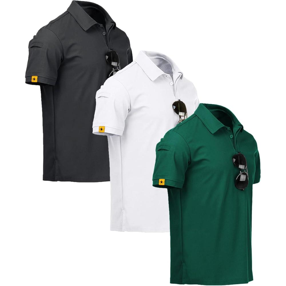 imageZITY 3 Pack Mens Polo Shirt Short Sleeve Sports Performance Business Casual Golf Shirts for Men Collared Tactical TShirtsDarkgray Forestgreen White