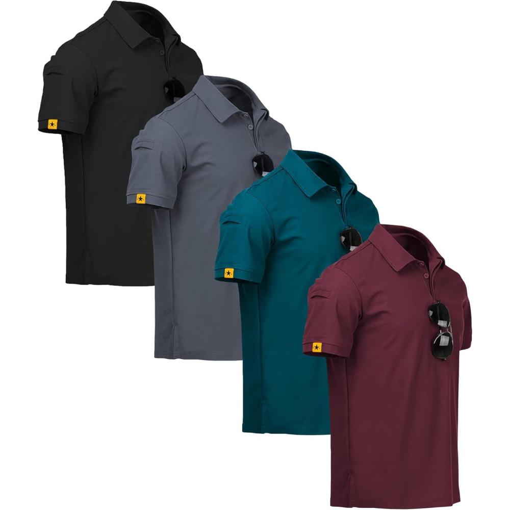 imageZITY 4 Pack Mens Polo Shirt Short Sleeve Sports Golf Tennis TShirt Athletic Collared Tactical ShirtsBlack Grey Tealblue Winered