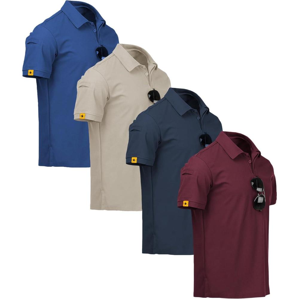 imageZITY 4 Pack Mens Polo Shirt Short Sleeve Sports Golf Tennis TShirt Athletic Collared Tactical ShirtsBlue Lightkhaki Navy Winered