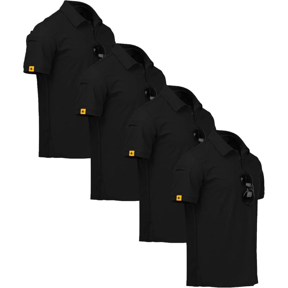 imageZITY 4 Pack Mens Polo Shirt Short Sleeve Sports Golf Tennis TShirt Athletic Collared Tactical ShirtsPure Black