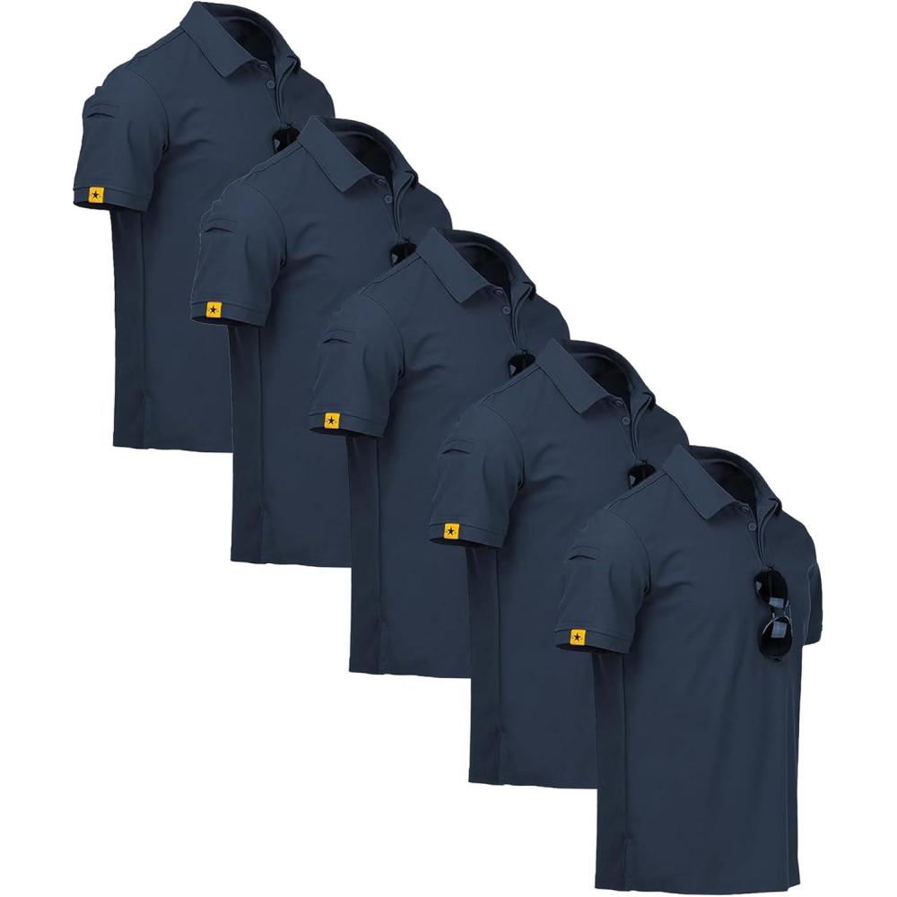 imageZITY 5 Pack Mens Polo Shirt Short Sleeve Sports Golf Tennis TShirt MoistureWicking Summer ShirtsNavy