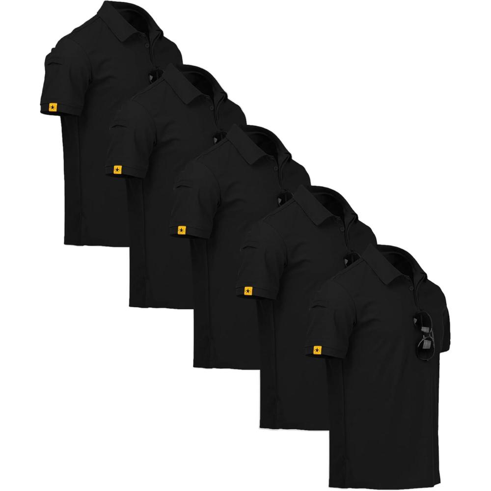 imageZITY 5 Pack Mens Polo Shirt Short Sleeve Sports Golf Tennis TShirt MoistureWicking Summer ShirtsPure Black