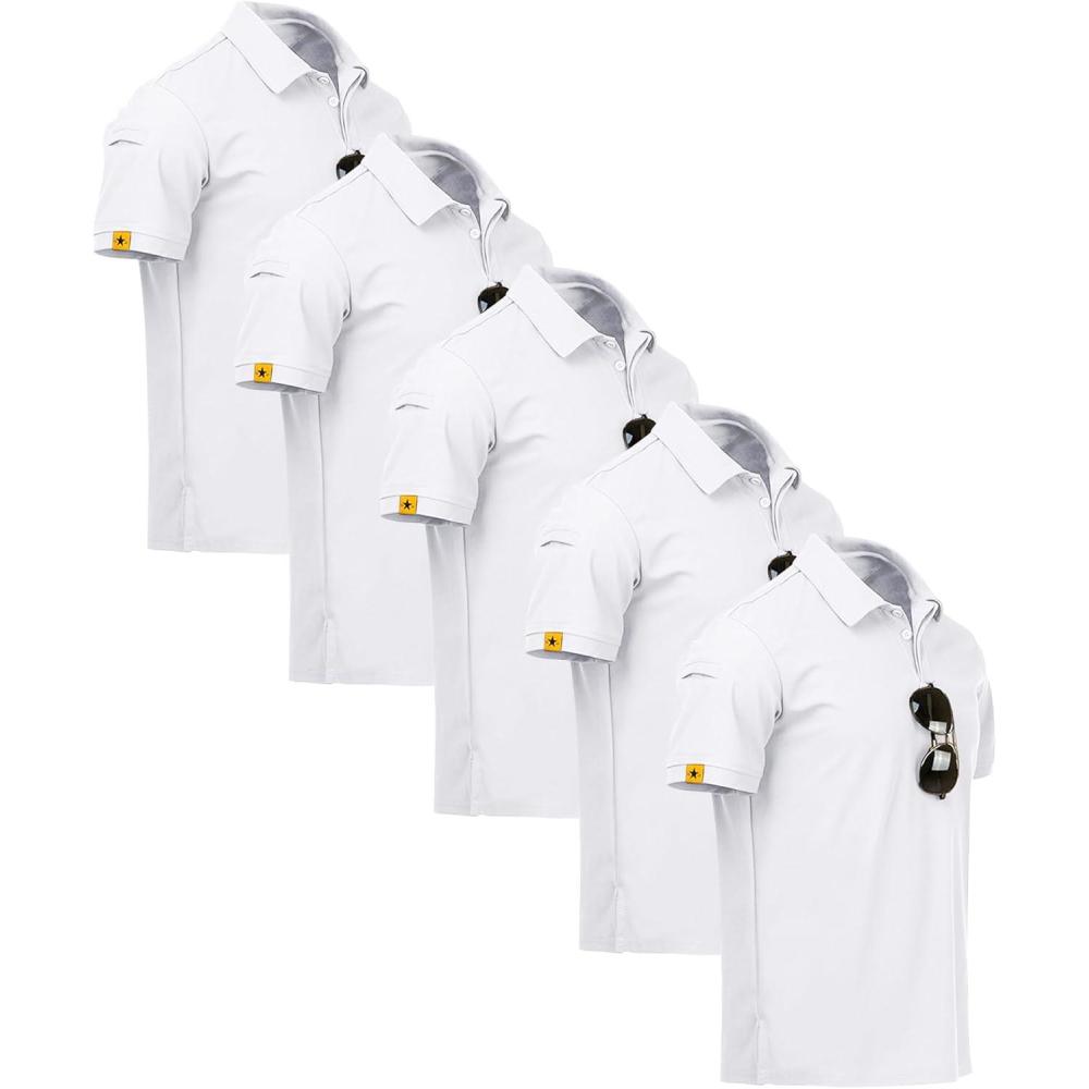 imageZITY 5 Pack Mens Polo Shirt Short Sleeve Sports Golf Tennis TShirt MoistureWicking Summer ShirtsWhite