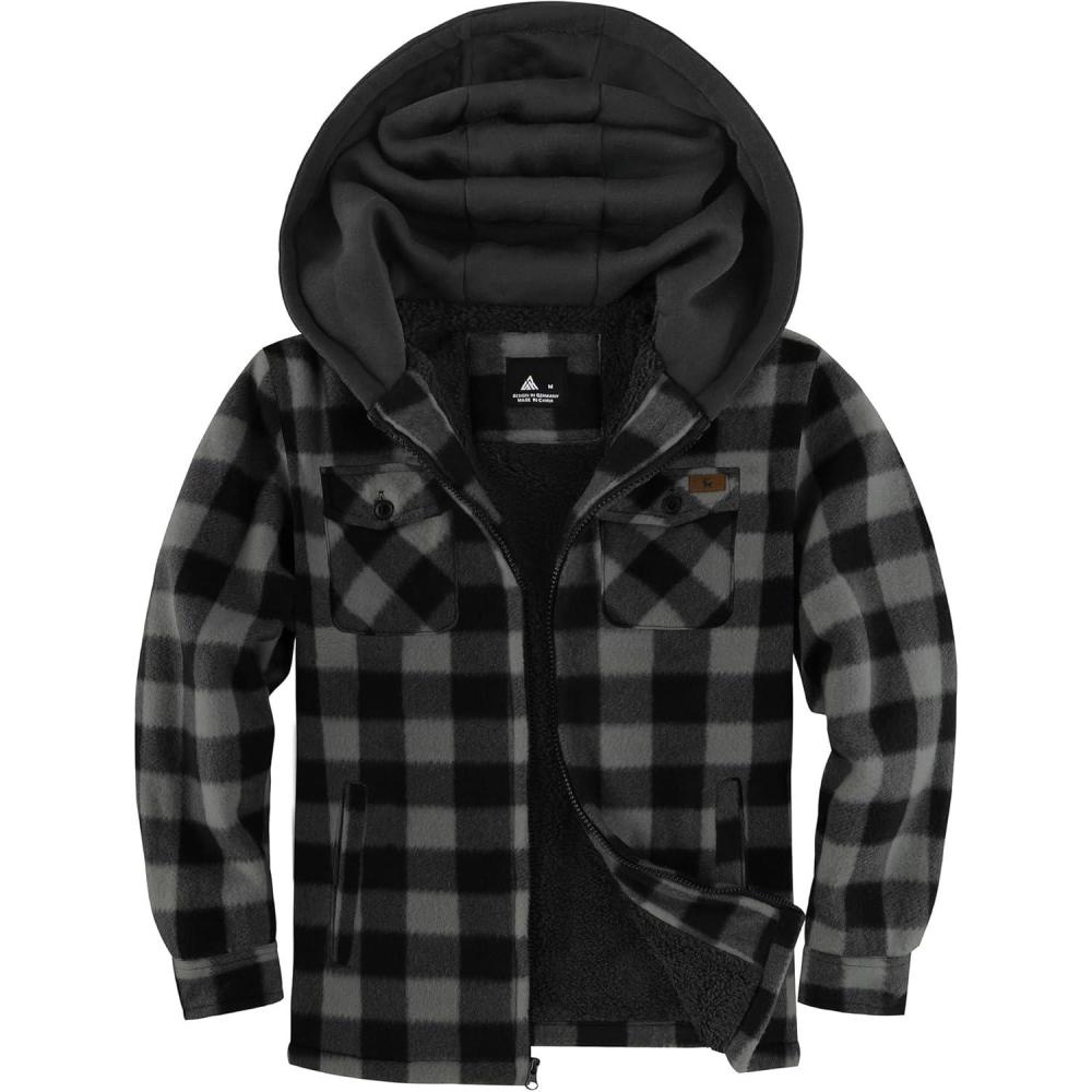 imageZITY Boys Flannel Shirt Jacket Fleece Sherpa Lined Plaid Jackets Unisex Coat Full Zip Hoodie Girls Winter Outwear 615 YearsDark Grey