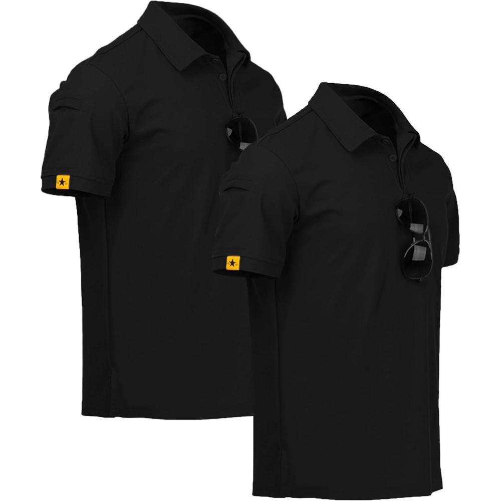 imageZITY Mens 2 Pack Polo Shirts Short Sleeve Performance Sports Golf Shirt for Men Tactical ShirtPure Black