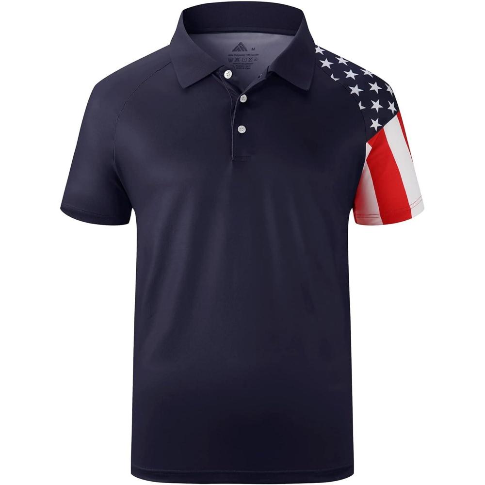 imageZITY Mens Flag Golf Polo Shirts Short Sleeve Tactical Collared Shirt Men Outdoor Moisture Wicking ShirtsDark Blue