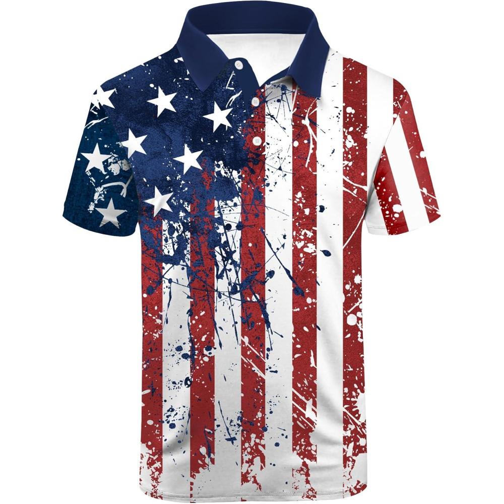 imageZITY Mens Flag Golf Polo Shirts Short Sleeve Tactical Collared Shirt Men Outdoor Moisture Wicking ShirtsWine Red