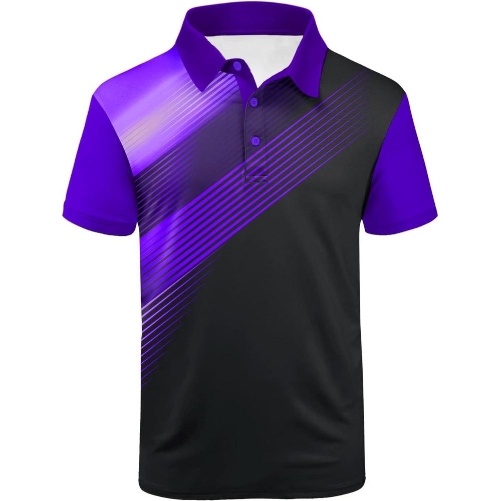imageZITY Mens Golf Shirt Short Sleeve Sport Moisture Wicking Performance Print Golf Polo Shirts for Men Collared Casual TShirtBlack Violet