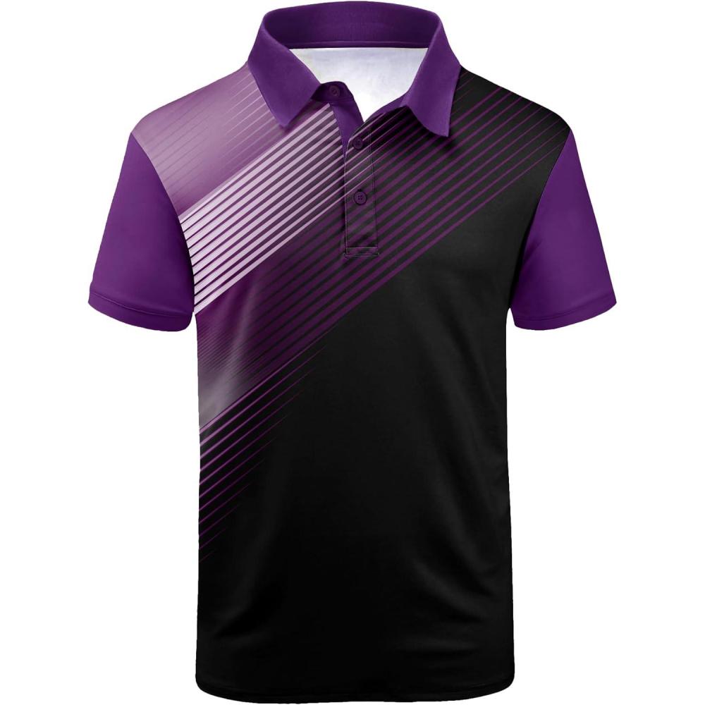 imageZITY Mens Golf Shirt Short Sleeve Sport Moisture Wicking Performance Print Golf Polo Shirts for Men Collared Casual TShirtDark Purple