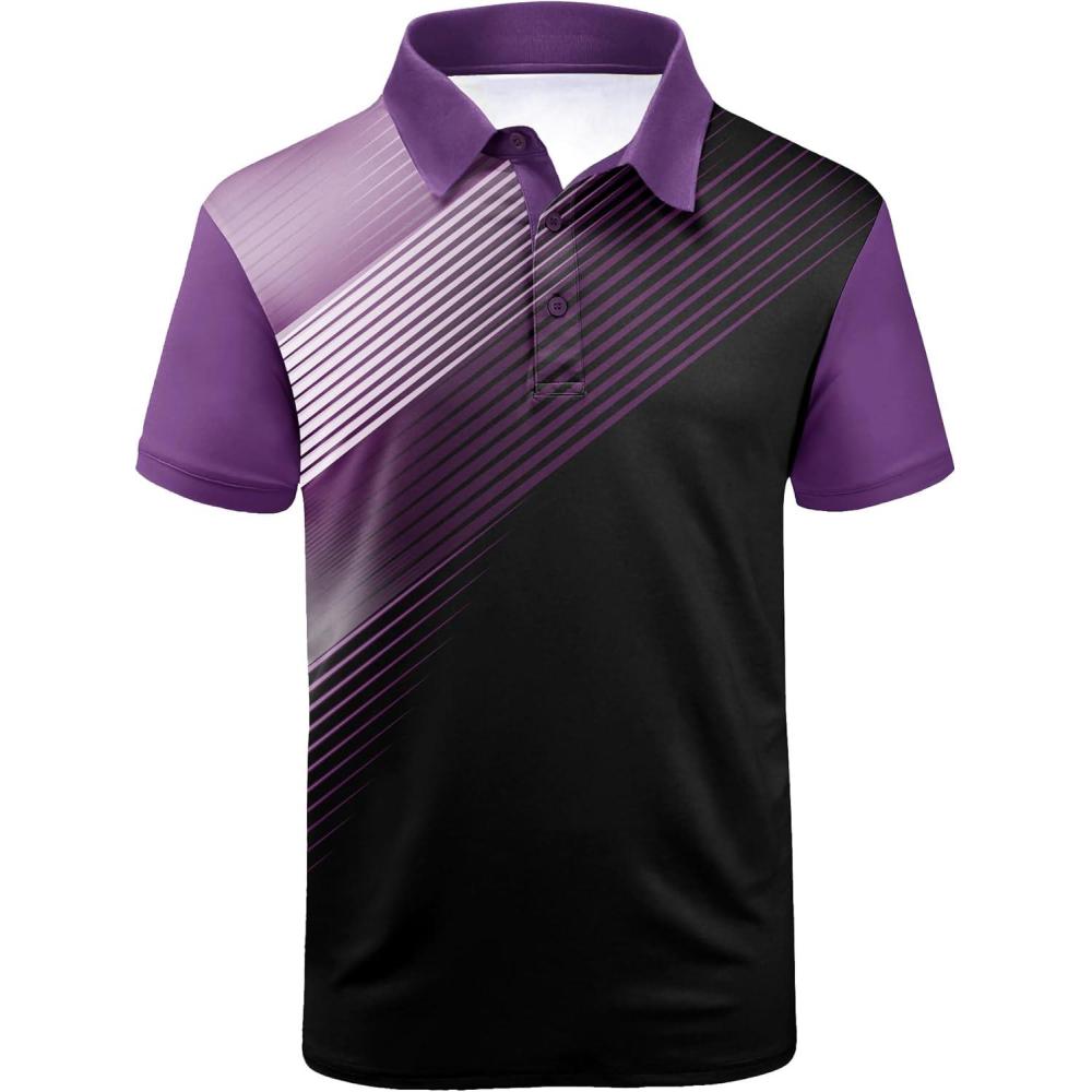 imageZITY Mens Golf Shirt Short Sleeve Sport Moisture Wicking Performance Print Golf Polo Shirts for Men Collared Casual TShirtDeep Purple