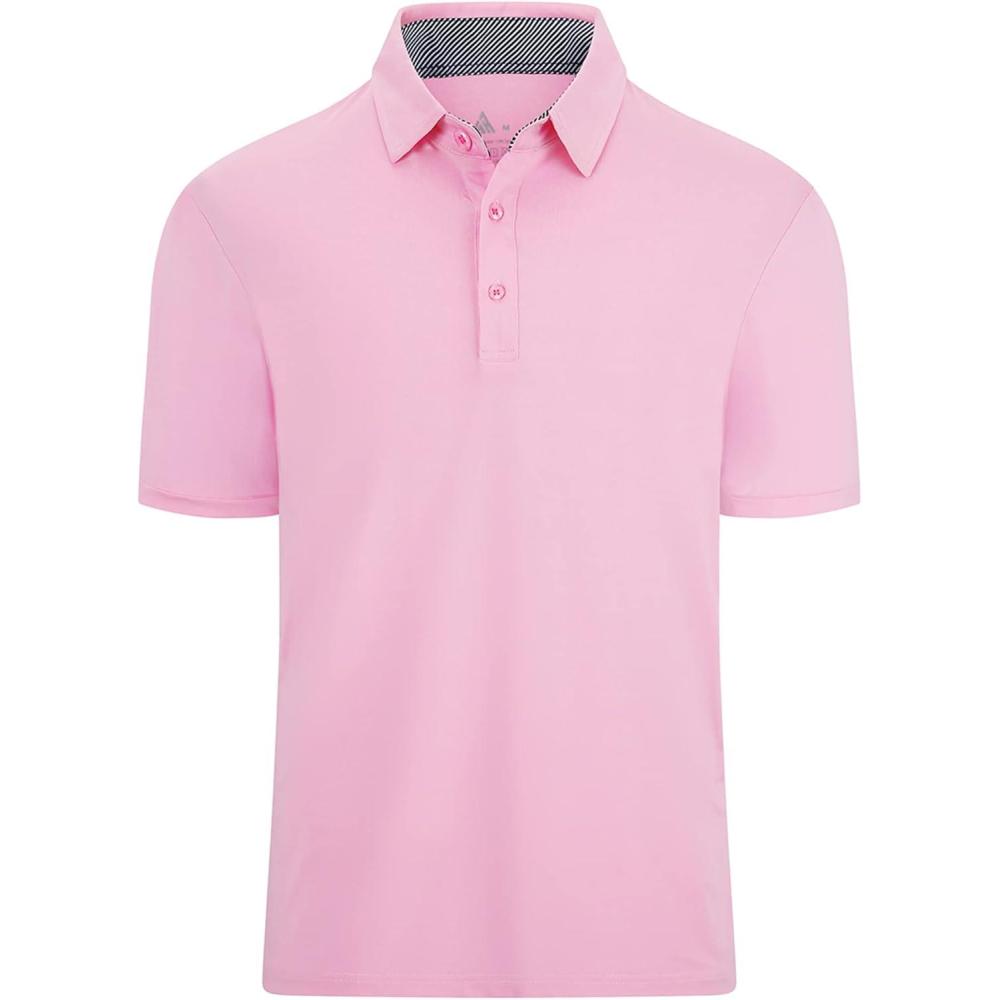 imageZITY Mens Golf Shirt Short Sleeve Sport Moisture Wicking Performance Print Golf Polo Shirts for Men Collared Casual TShirtPink