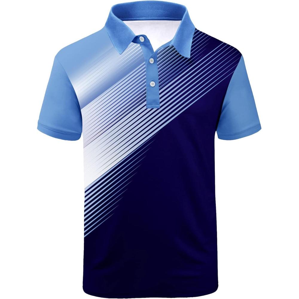 imageZITY Mens Golf Shirt Short Sleeve Sport Moisture Wicking Performance Print Golf Polo Shirts for Men Collared Casual TShirtSapphire Blue