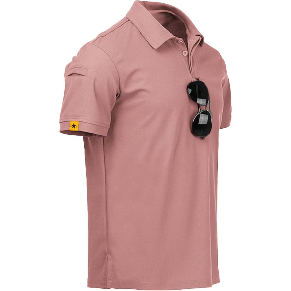 imageZITY Mens Polo Shirt Short Sleeve Sports Tactical TShirt Athletic Golf Polos Daily Casual Stylish Collared Shirts for MenAsh Pink