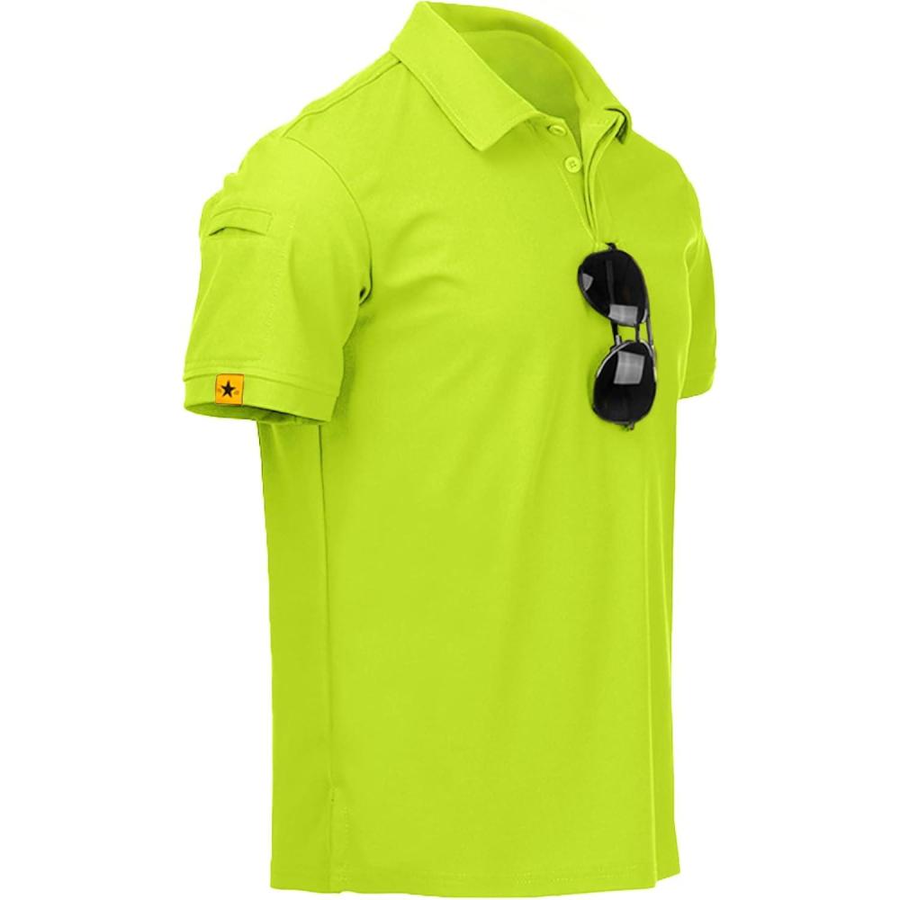 imageZITY Mens Polo Shirt Short Sleeve Sports Tactical TShirt Athletic Golf Polos Daily Casual Stylish Collared Shirts for MenLemon Green